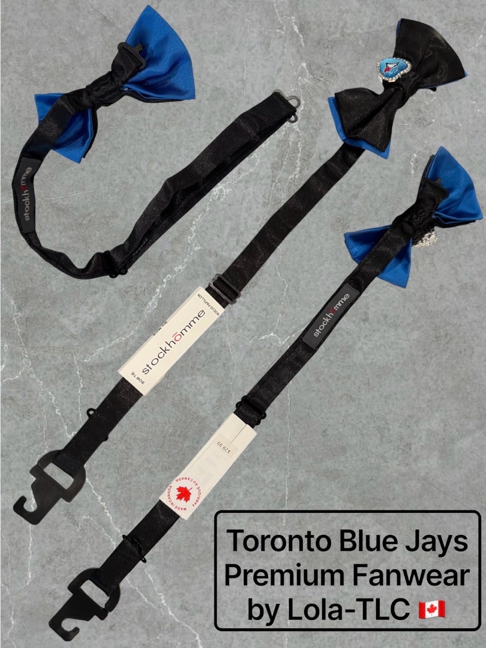 Toronto Blue Jays Logo Accent on StockhÖmme Black Strap Bow Tie